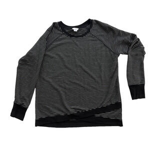 DANSKIN Sweatshirt Women's long sleeves Thumb holes Striped Black/white Sz XL